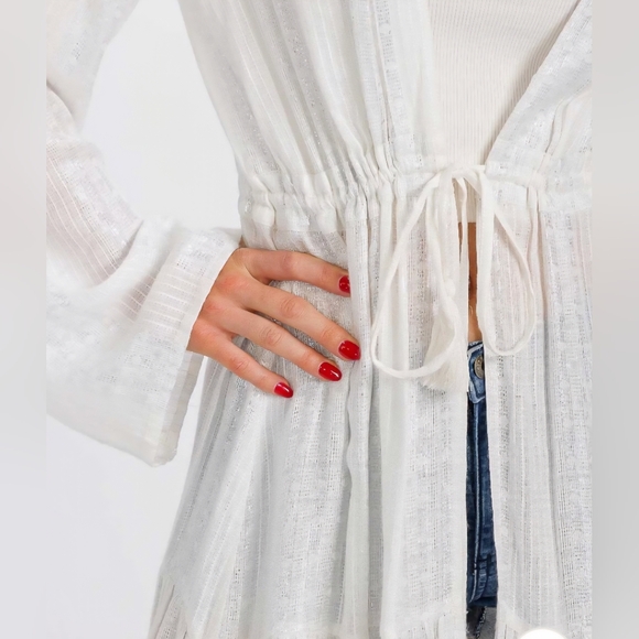 NWT Long Sleeve Self Tie Shimmer Kimono Cardigan Lightweight Semi Sheer Sm Md Lg - Picture 4 of 4